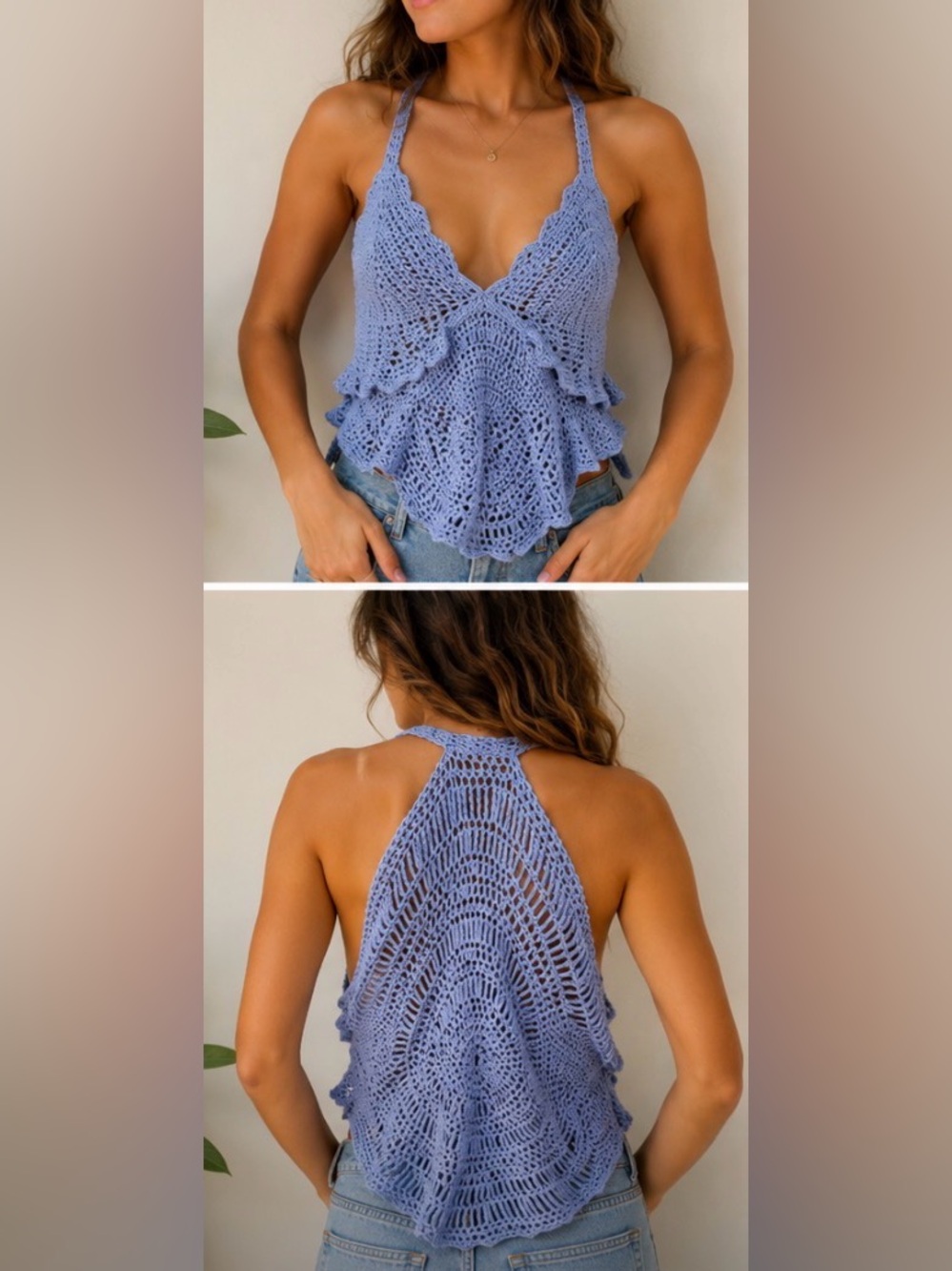Light Blue knit Tank Top, can be worn 2 ways